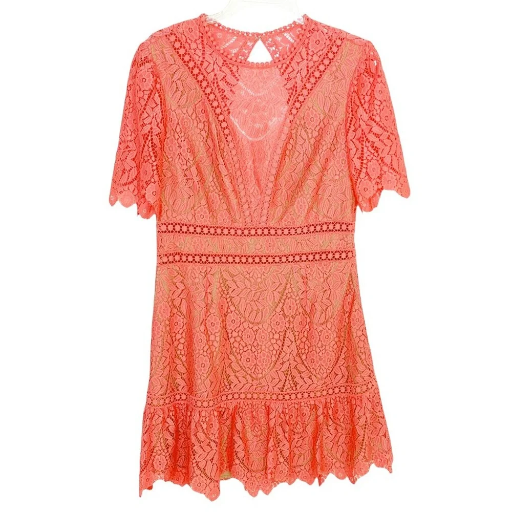 SAYLOR Dress Darian Crochet Lace Cutout Back Mini In Porcelain Rose L NWT - Picture 5 of 13